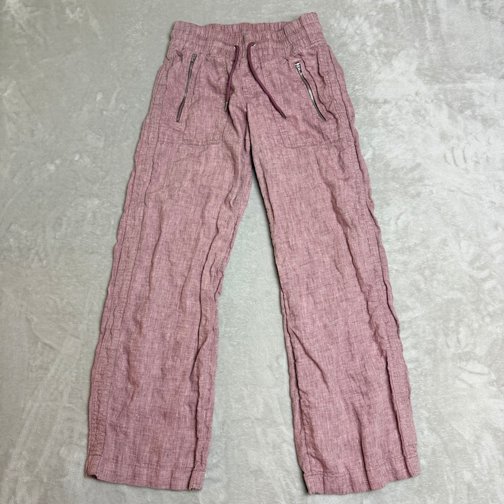 Athleta Cabo Linen Wide Leg Pant Womens 2P Pink Mauve Petite Casual Summer Boho